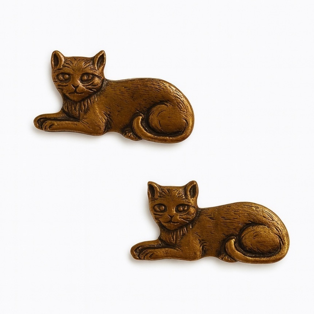 Bronze Post Stud Cat Earrings